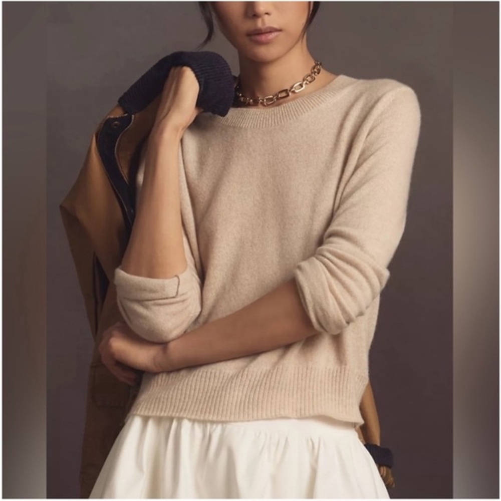 Reformation Dana Cashmere Crew Sweater in Light Sand
